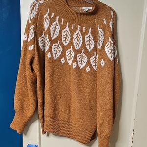 Cozy Maurices Brown Leaf Pattern Sweater